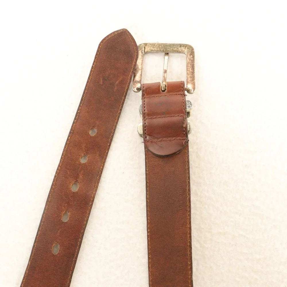 Vintage Guess Belt Distressed Western Rugged Brown Leather USA Men 32